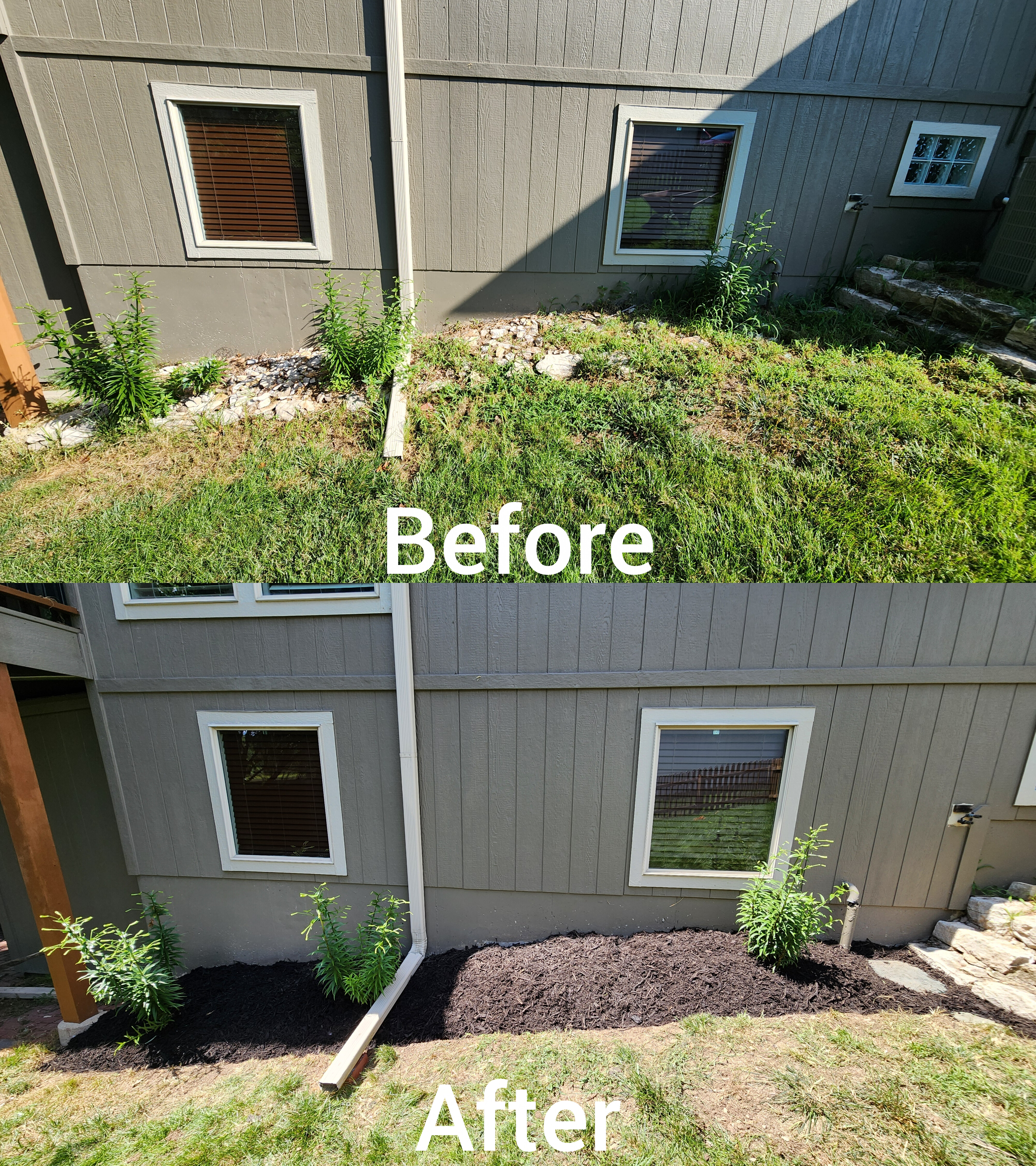 Mulch installation before and after